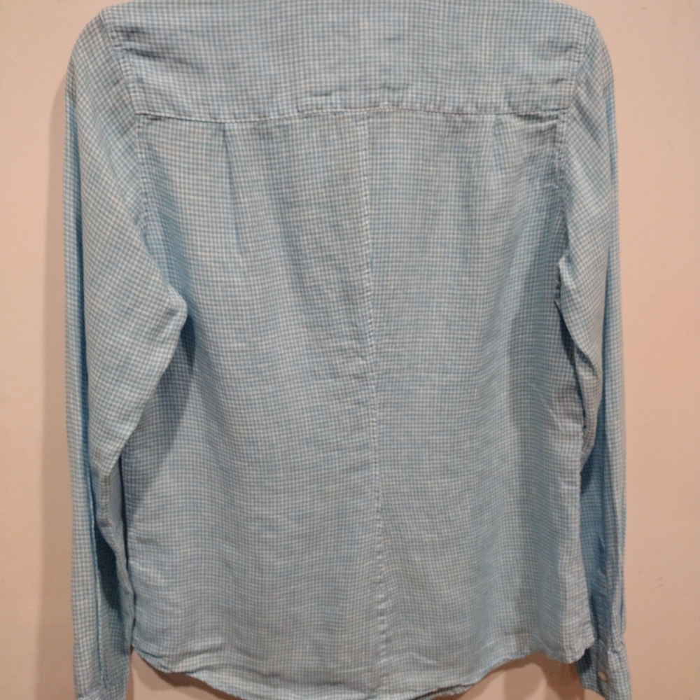 Frank & Eileen Women's Linen Blue Gingham Check Button Down Shirt Sz M-Beach - Picture 7 of 8